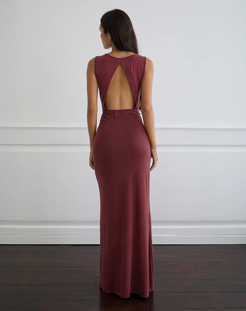 Namra Maxikleid mit Rundhalsausschnitt aus Cupro in Burgund - Image 3