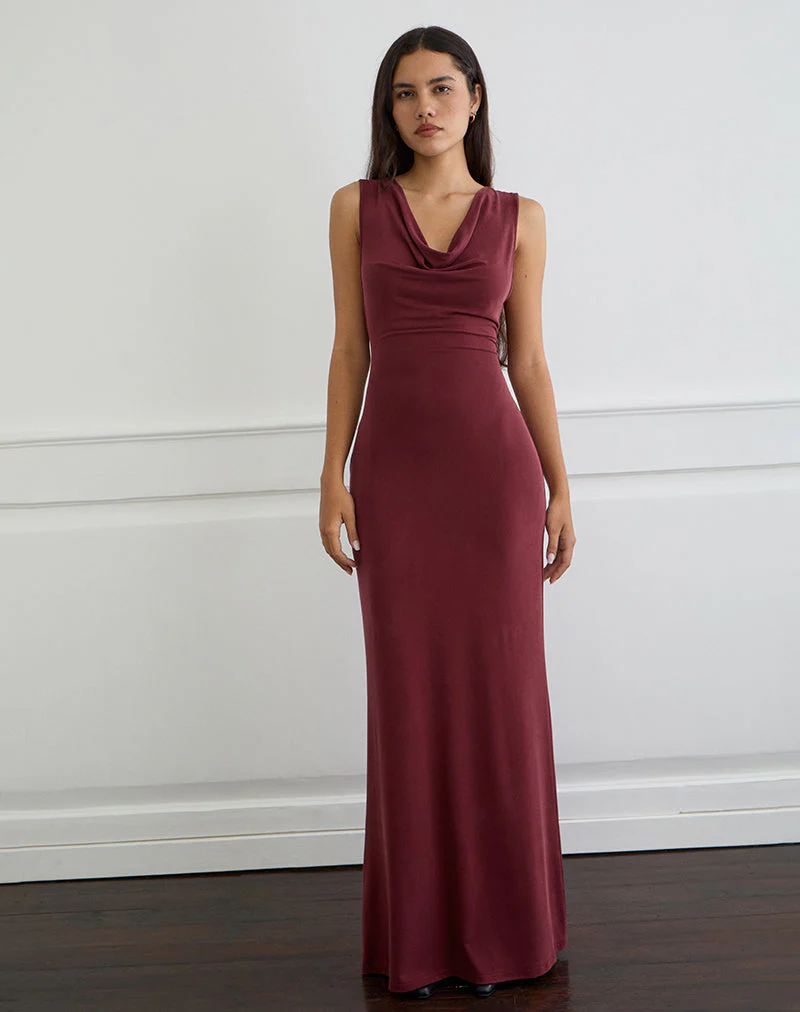 Namra Maxikleid mit Rundhalsausschnitt aus Cupro in Burgund - Image 4