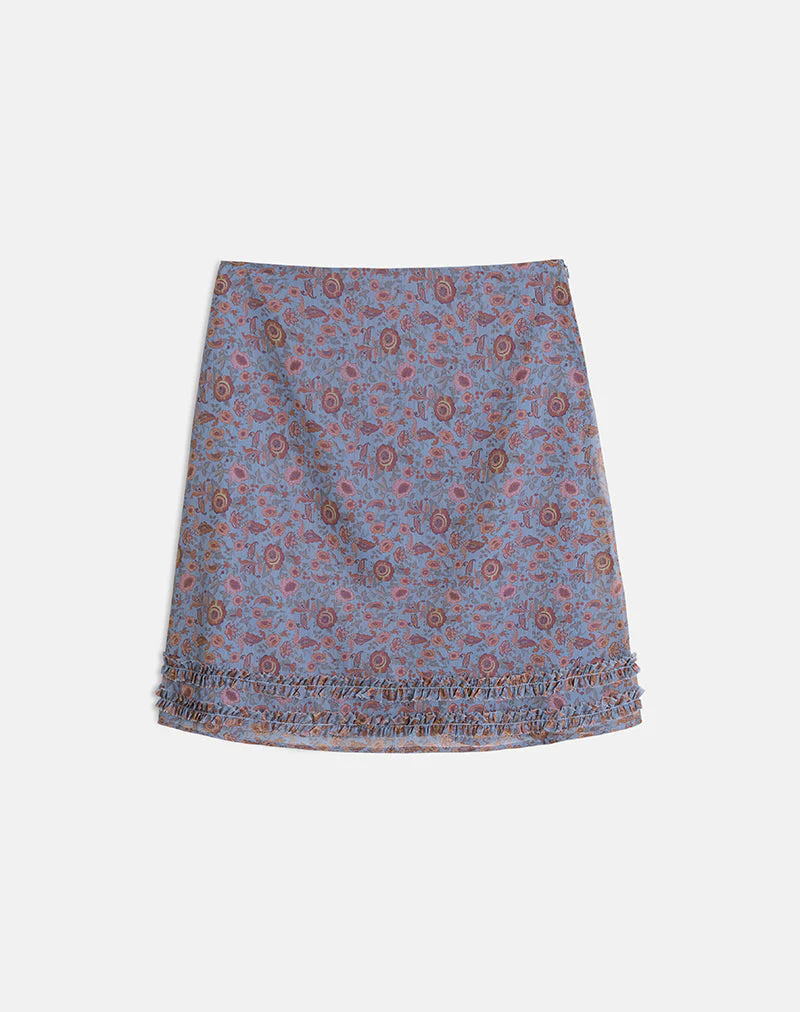 Nanami Midi Skirt in Shadow Blossom Blue Chiffon - Image 3