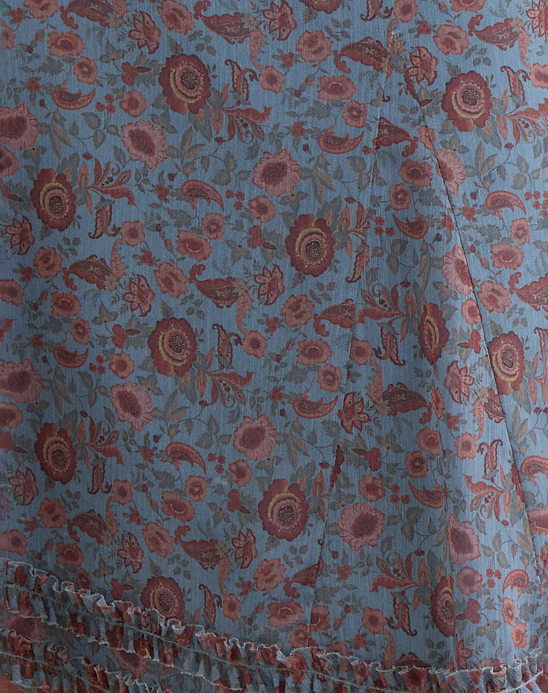 Nanami Midi Skirt in Shadow Blossom Blue Chiffon - Image 7