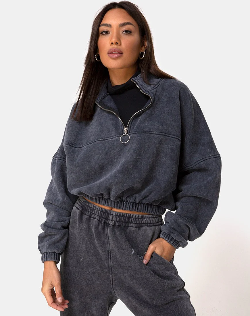Nance Top in schwarzer Waschung