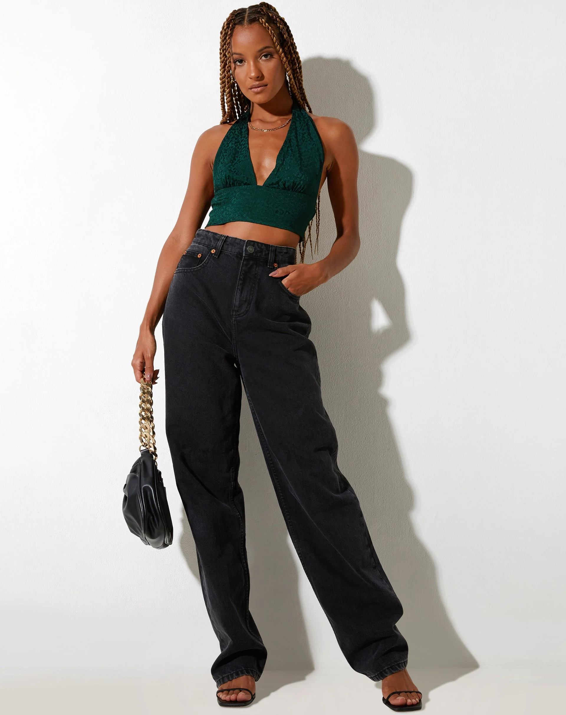 Nanda Crop Top aus Satin Gepard Waldgrün