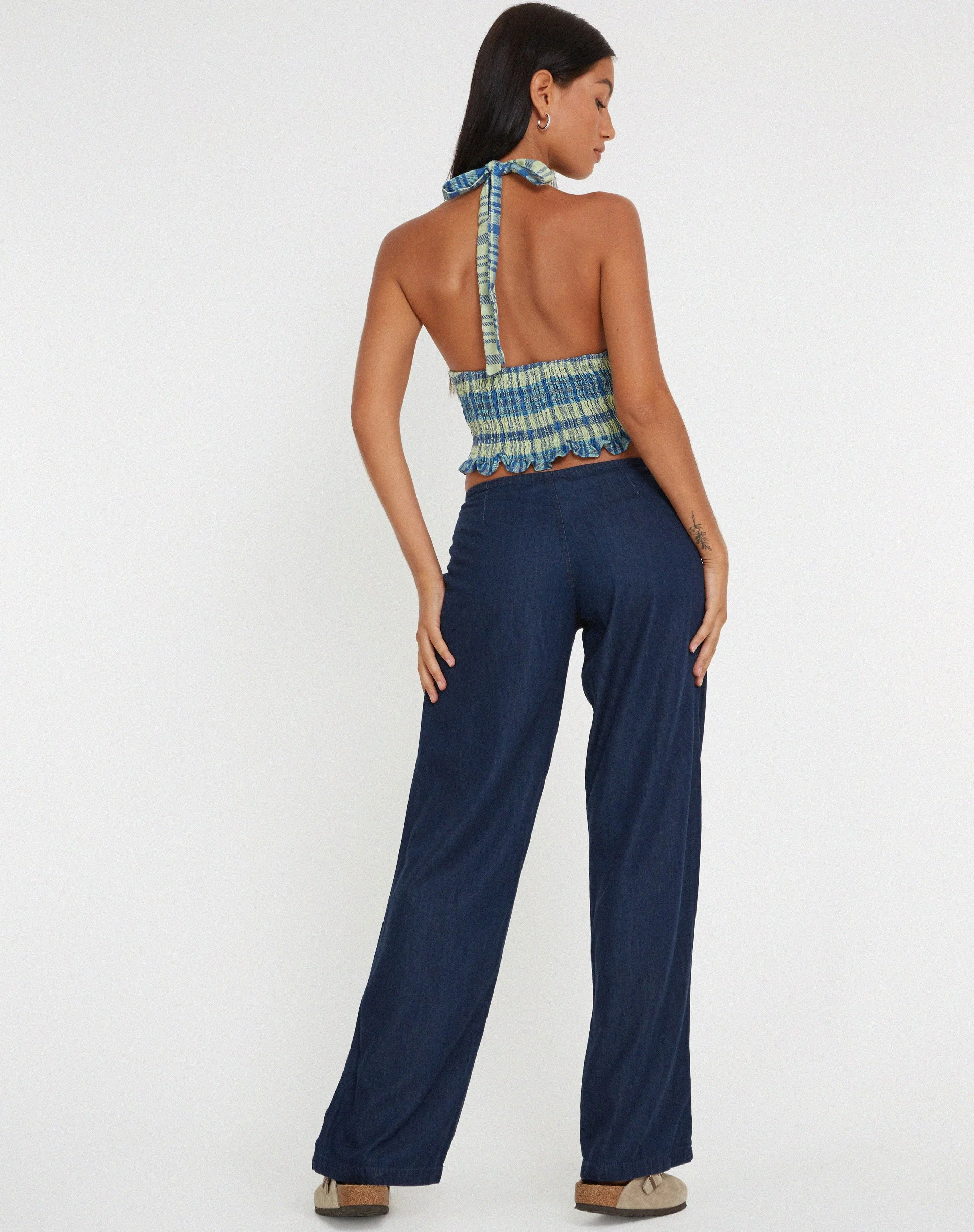 Naoki Crop Top in Colourpop Karo Grün und Blau - Image 3