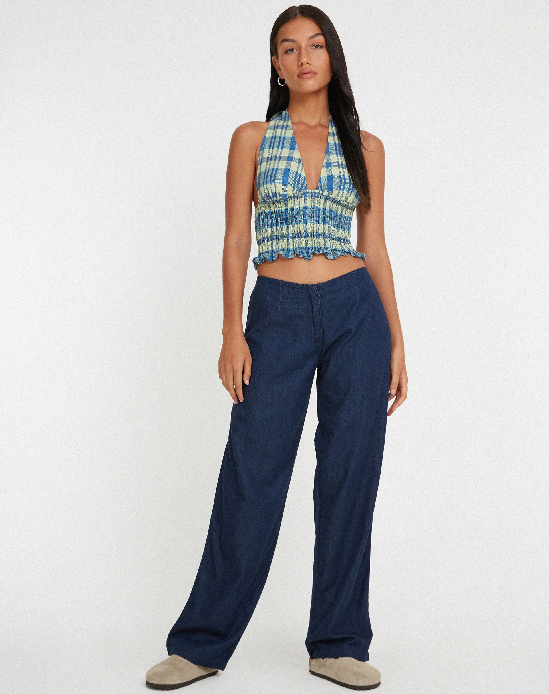 Naoki Crop Top in Colourpop Karo Grün und Blau - Image 4