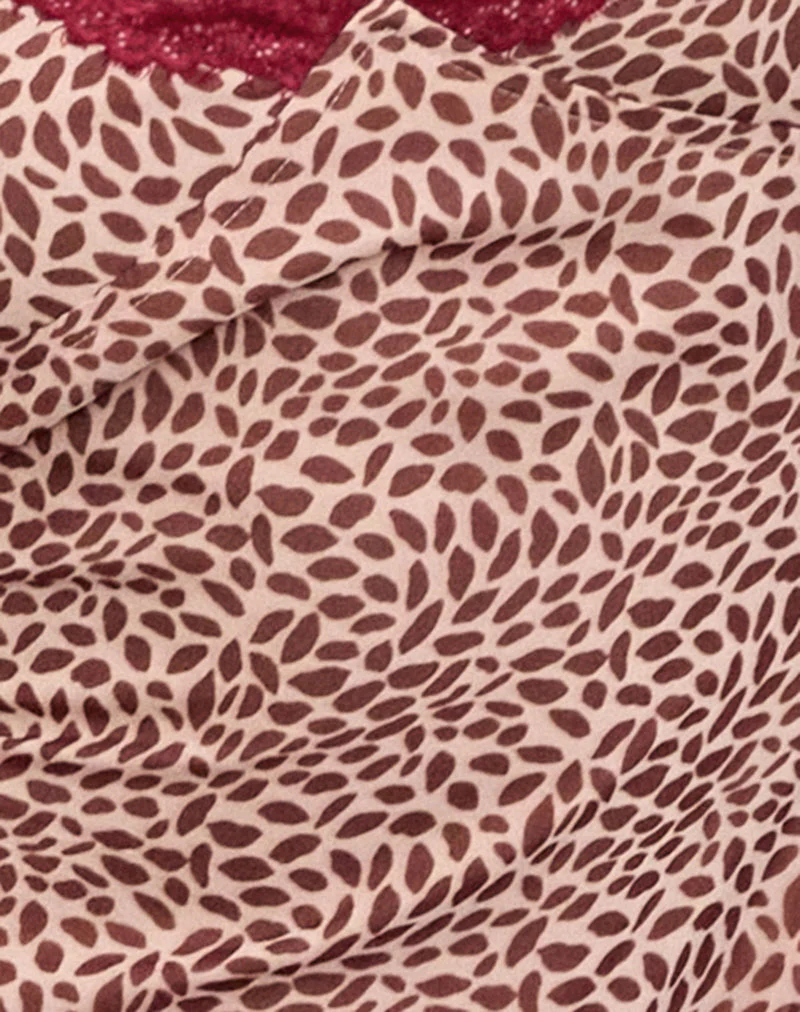 Naoya Midikleid in Rosa und Braun mit Lippenprint - Image 5