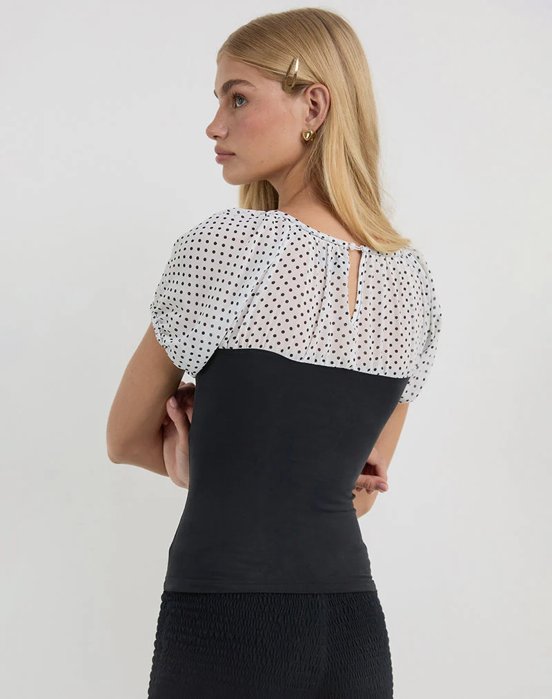 Naria Top aus Chiffon Weiß Basic Polka Schwarz - Image 5