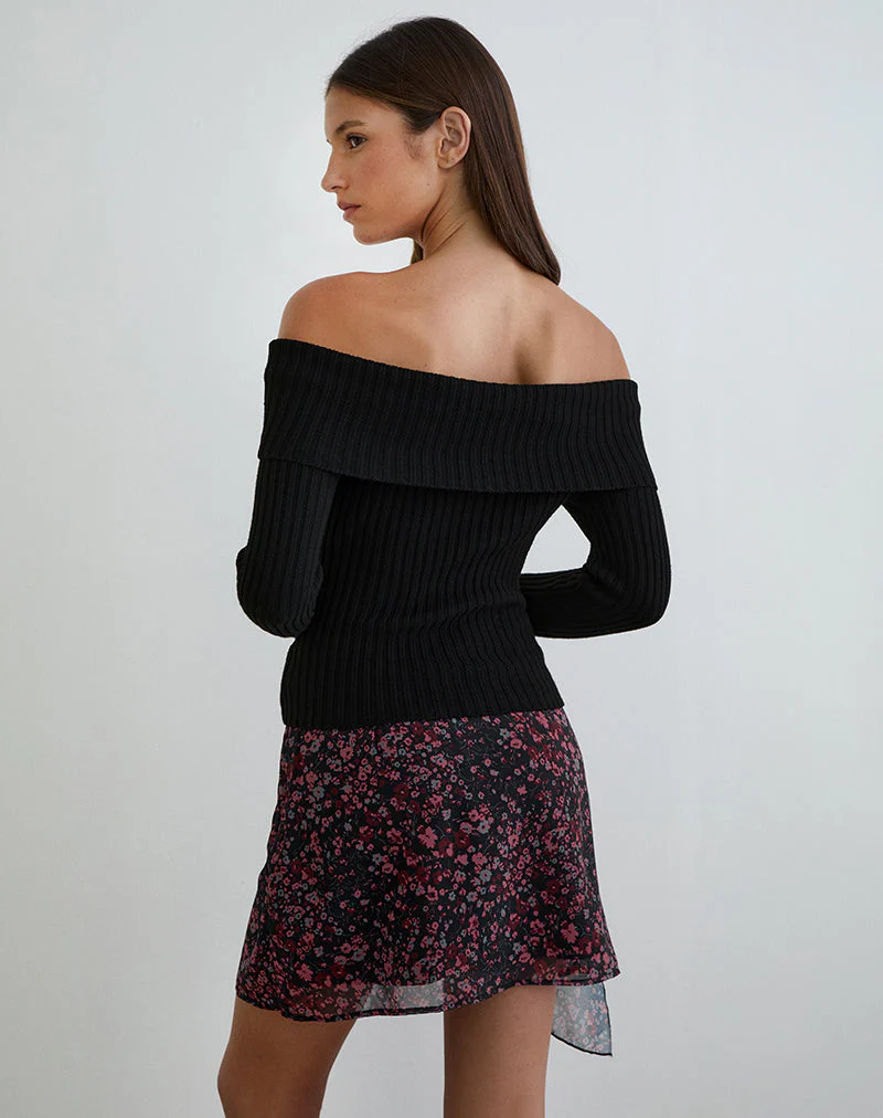Naru Minirock aus Chiffon mit verstreuten Blumenmustern in Schwarz und Rot - Image 6