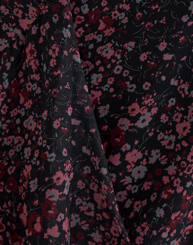 Naru Minirock aus Chiffon mit verstreuten Blumenmustern in Schwarz und Rot - Image 7