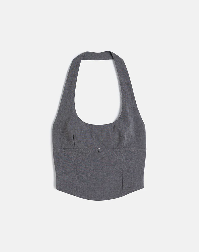 Nasya Neckholder-Top in Tailoring Charcoal - Image 3