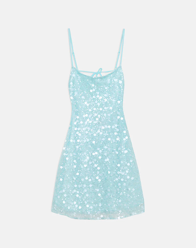 Nataru Mini Dress in Net Sequin Blue - Image 5
