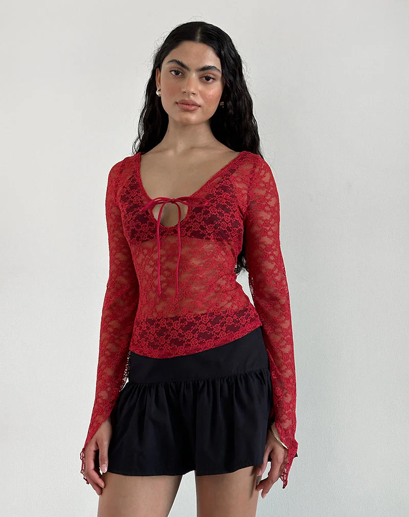 Natasha Tie Front Top aus Mari Lace Rot - Image 2
