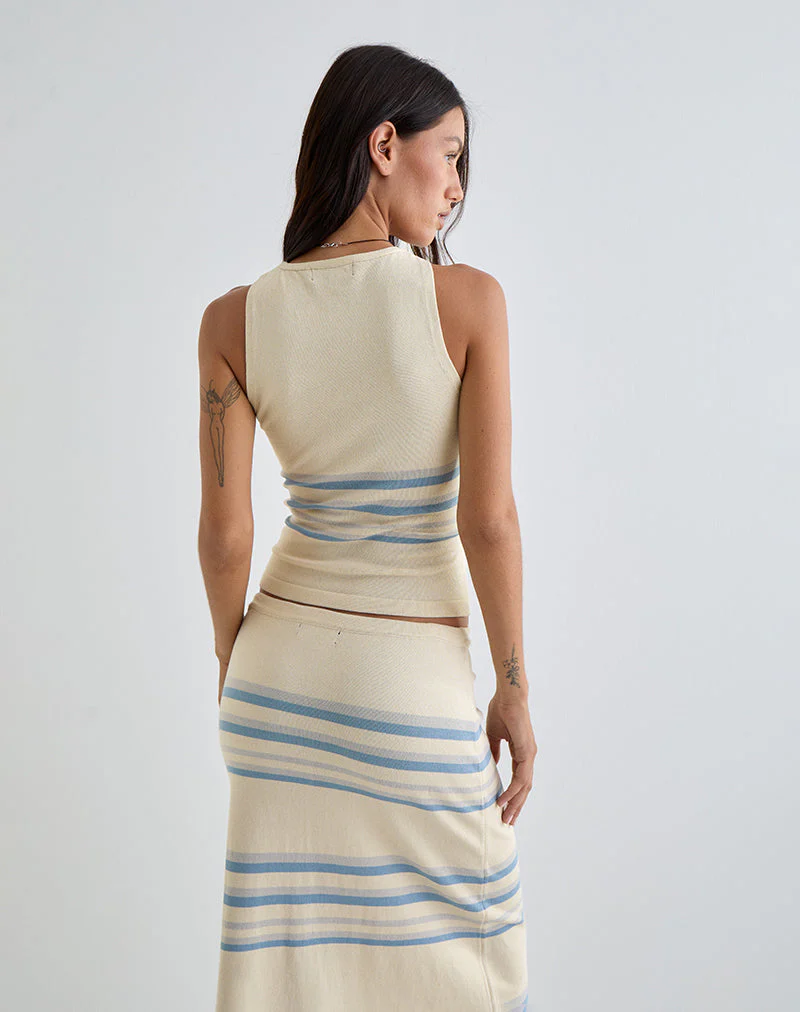 Natcha Vest Top in Creme mit blauen und grauen Streifen - Image 4