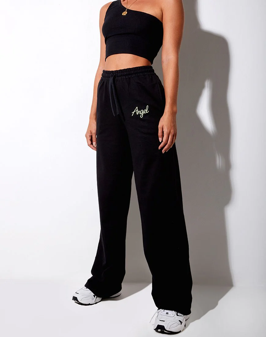 Nattan Jogger in Schwarz 'Angel' Stickerei in Neongrün