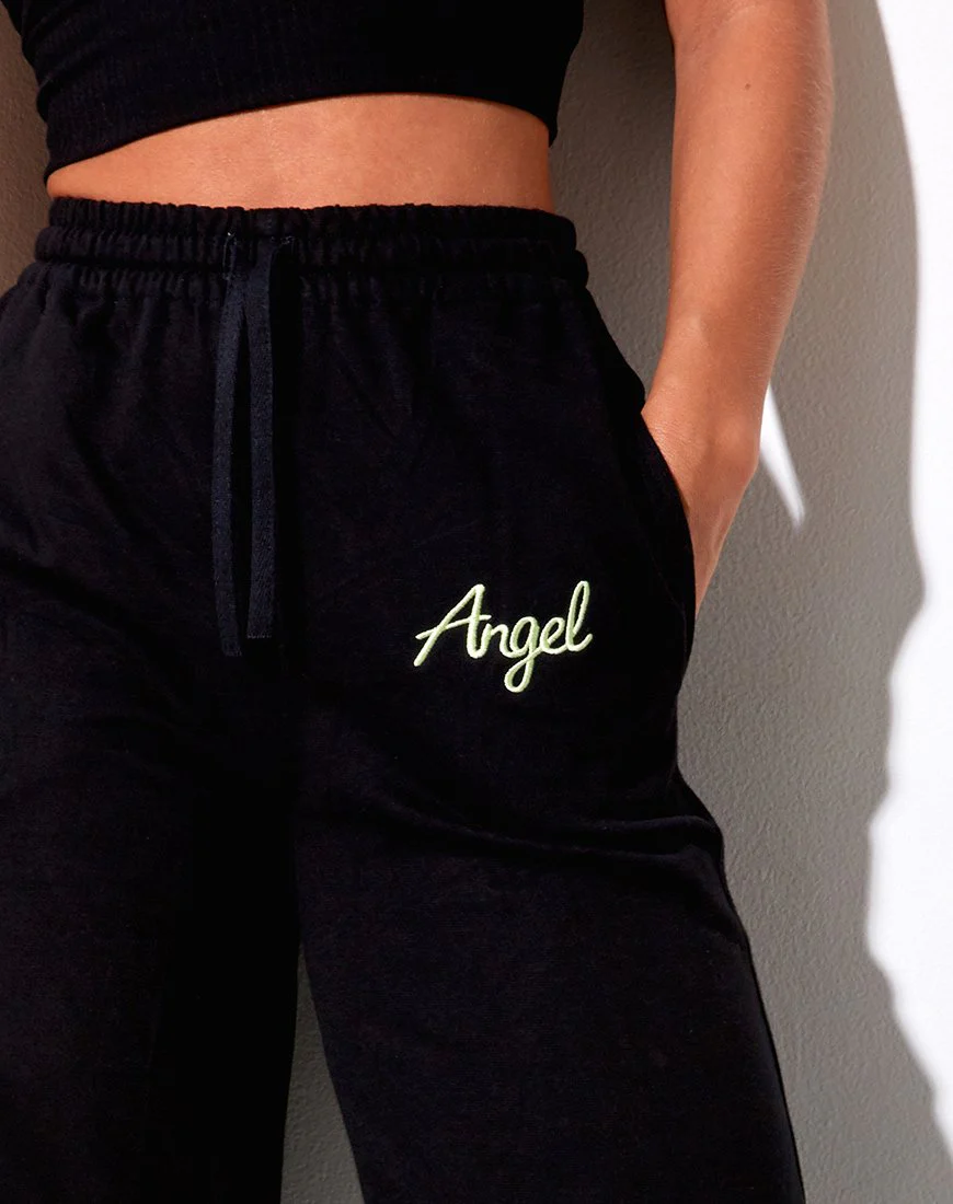 Nattan Jogger in Schwarz 'Angel' Stickerei in Neongrün - Image 2