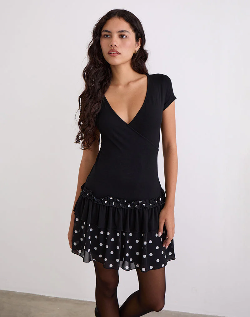 Navya Wickelminikleid in Polka Schwarz und Weiß - Image 2