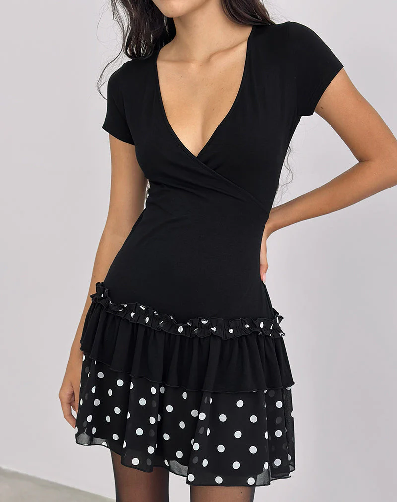 Navya Wickelminikleid in Polka Schwarz und Weiß - Image 3