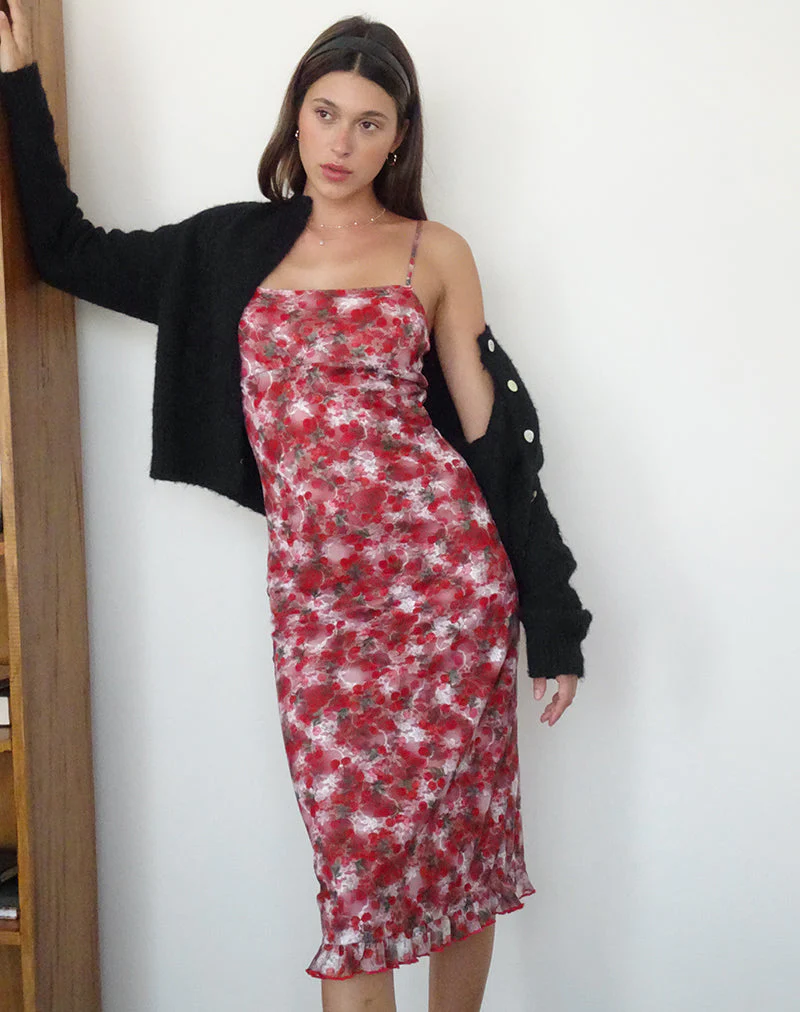 Nawari Midikleid aus bedruckter Spitze in Kirsche