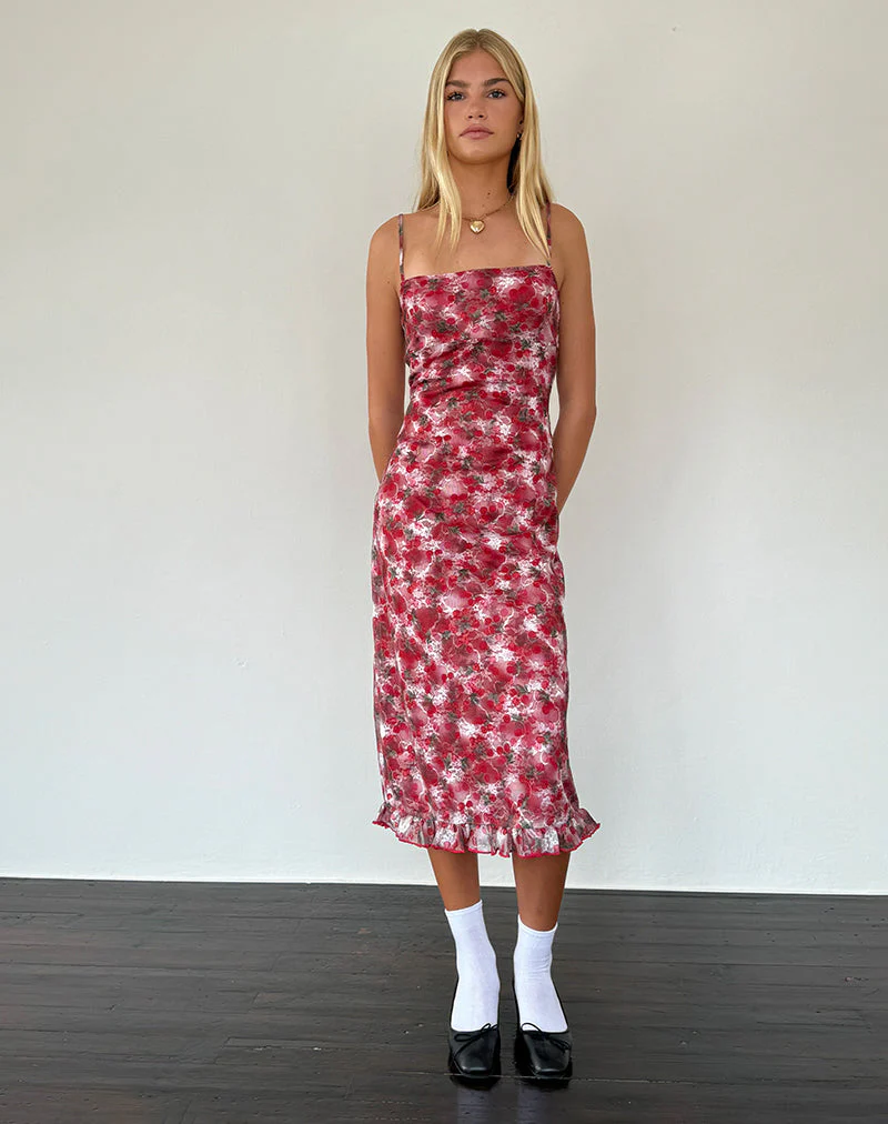 Nawari Midikleid aus bedruckter Spitze in Kirsche - Image 4