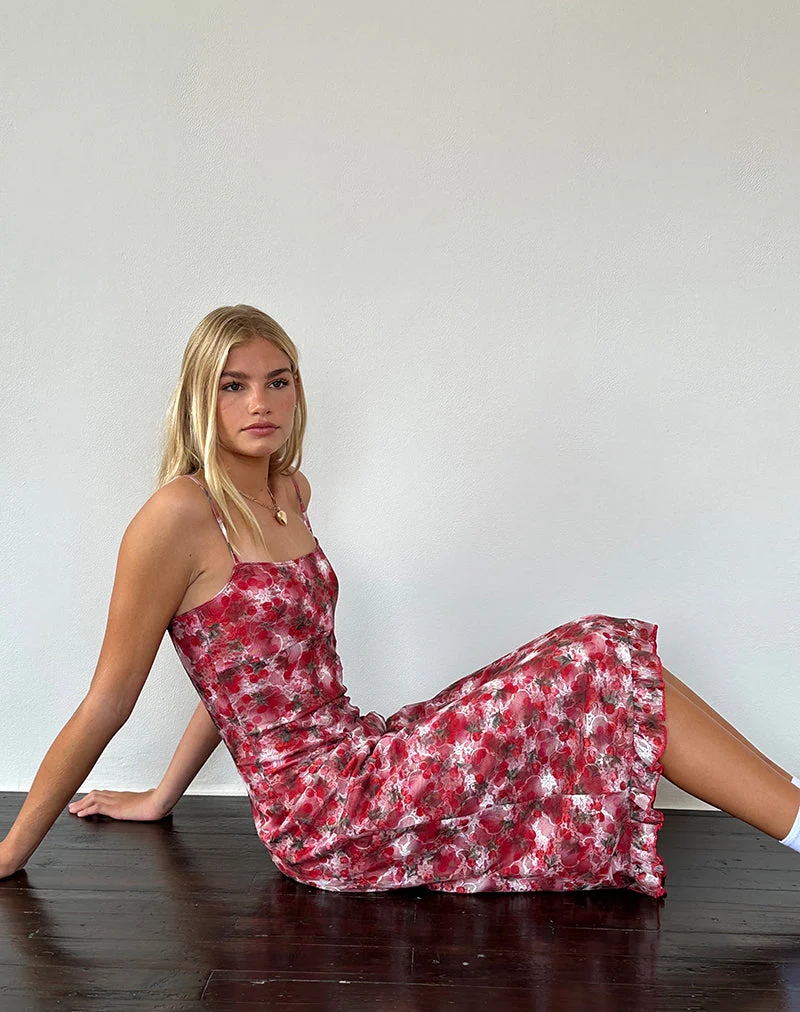 Nawari Midikleid aus bedruckter Spitze in Kirsche - Image 6