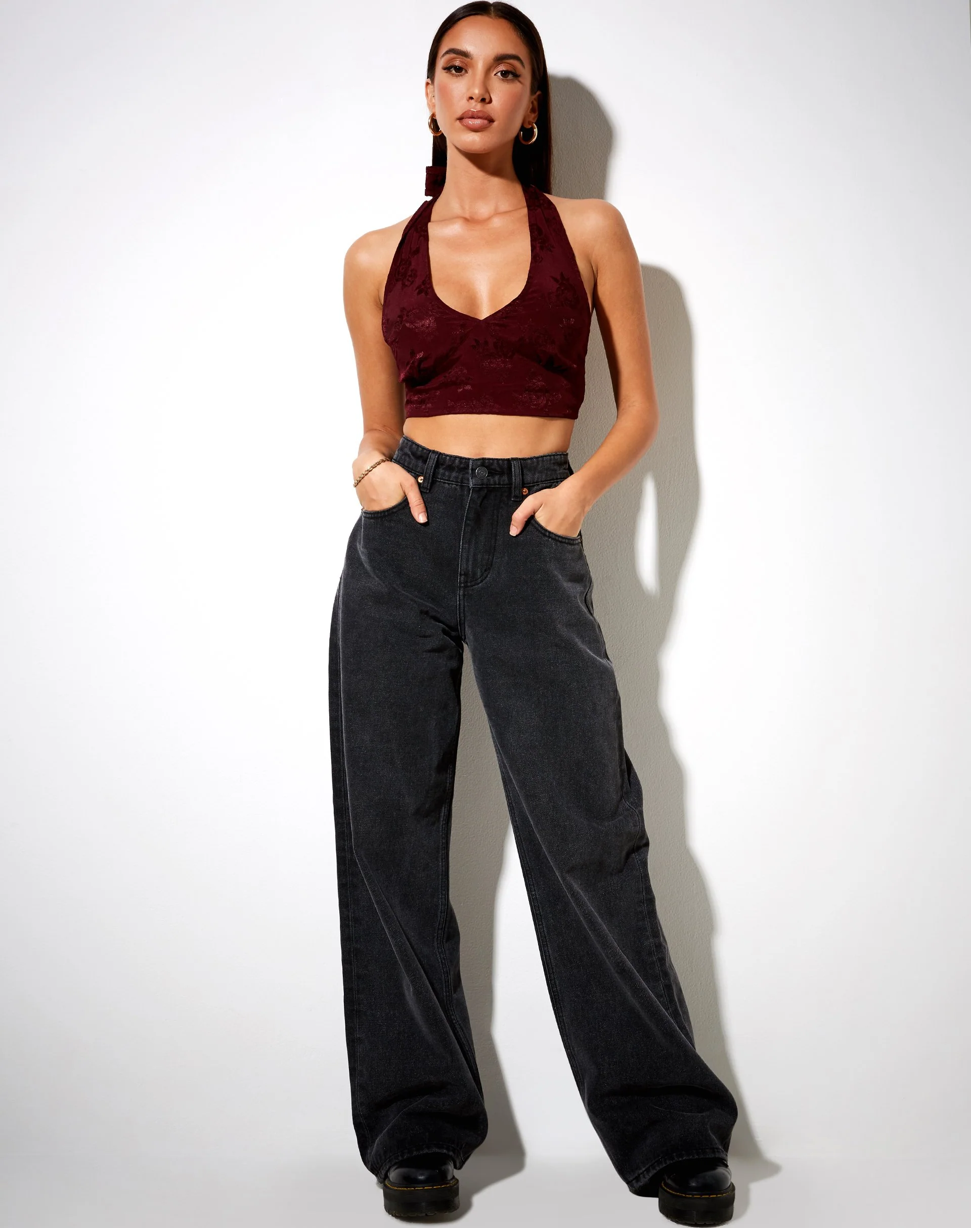 Naya Crop Top aus Satin Rose Burgundy - Image 3