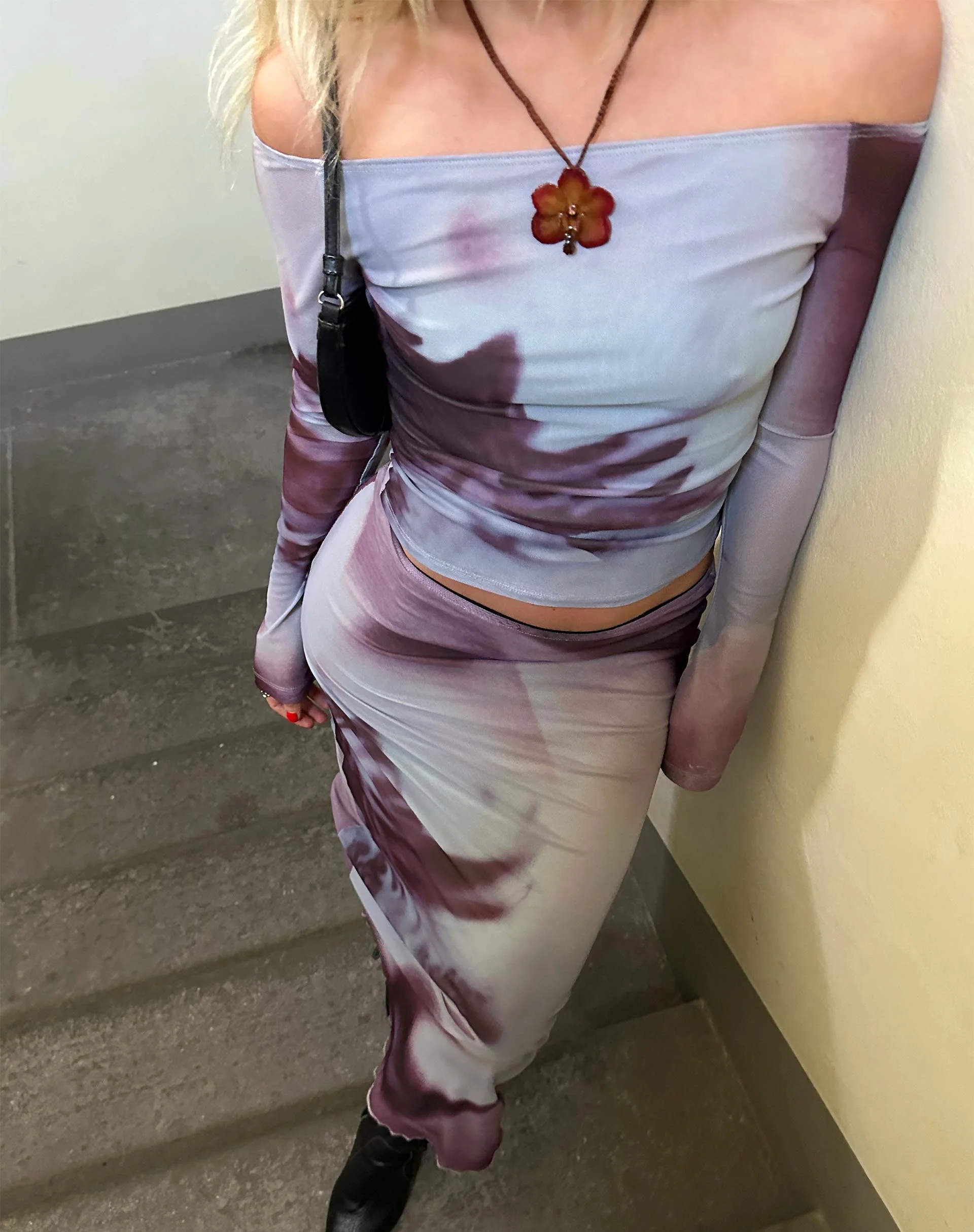 Neira Langärmeliges Mesh-Top in Grau Anatomie der Natur