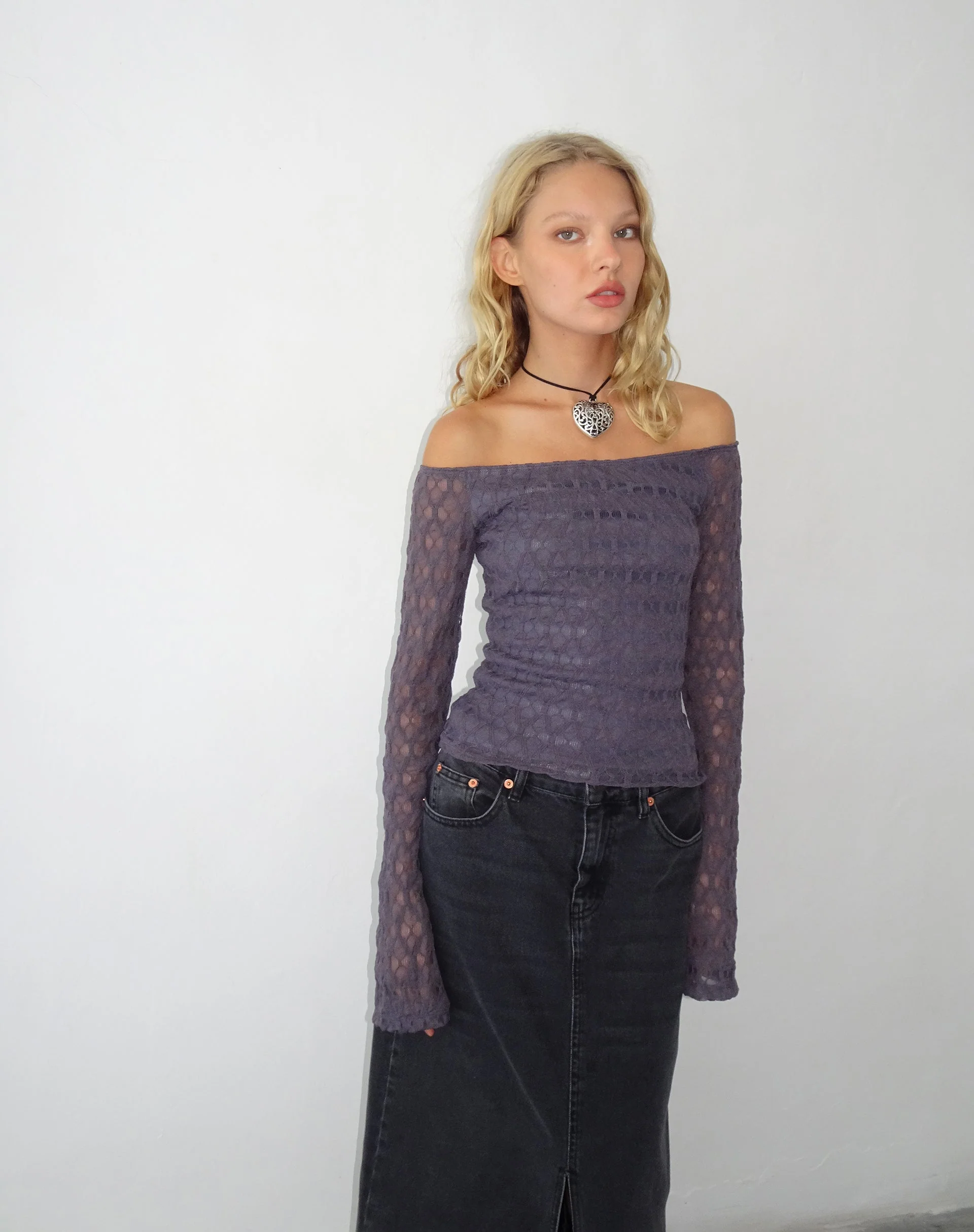 Neira Langärmeliges Bardot-Top aus strukturiertem Strick Ocean Storm - Image 4