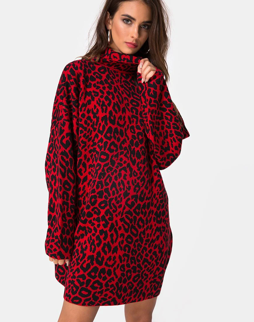 Neivie Pulloverkleid aus Tierstrick Rot