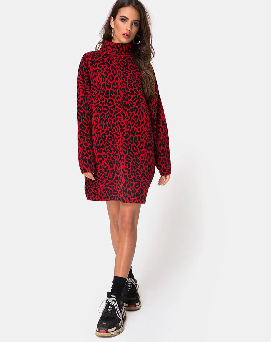 Neivie Pulloverkleid aus Tierstrick Rot - Image 3