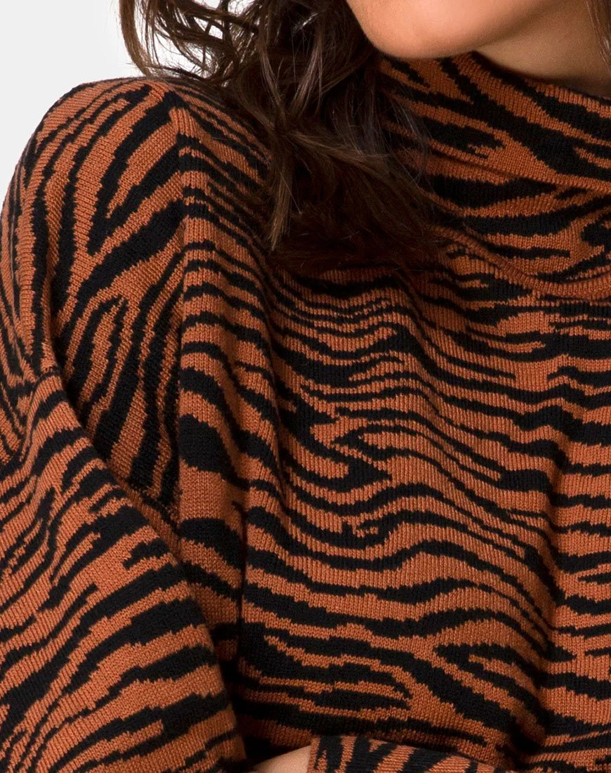 Neivie Rollkragenpullover aus Tigerstrick Braun - Image 6