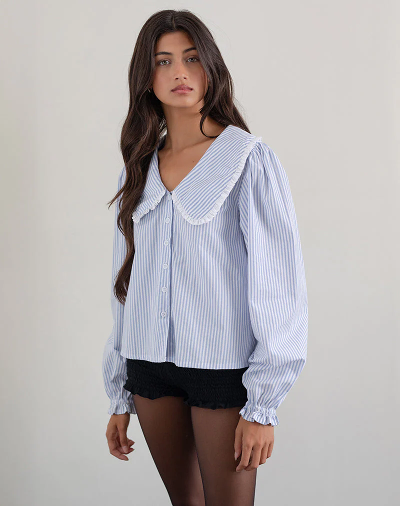 Nelcy Oversized Hemd mit Kragen in Small Vertikalstreifen Blau - Image 2