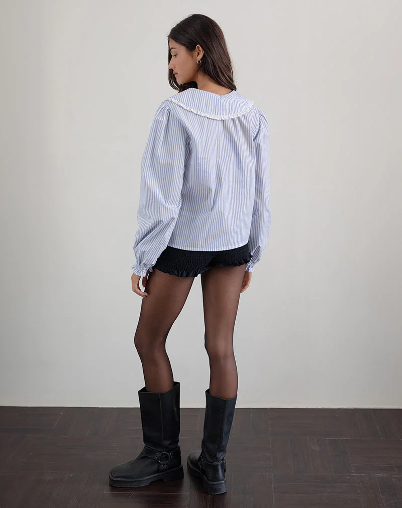 Nelcy Oversized Hemd mit Kragen in Small Vertikalstreifen Blau - Image 3