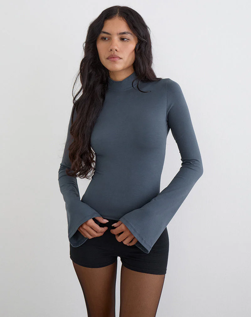 Nell Langarm-Oberteil mit hohem Kragen aus Jersey Ocean Storm - Image 2