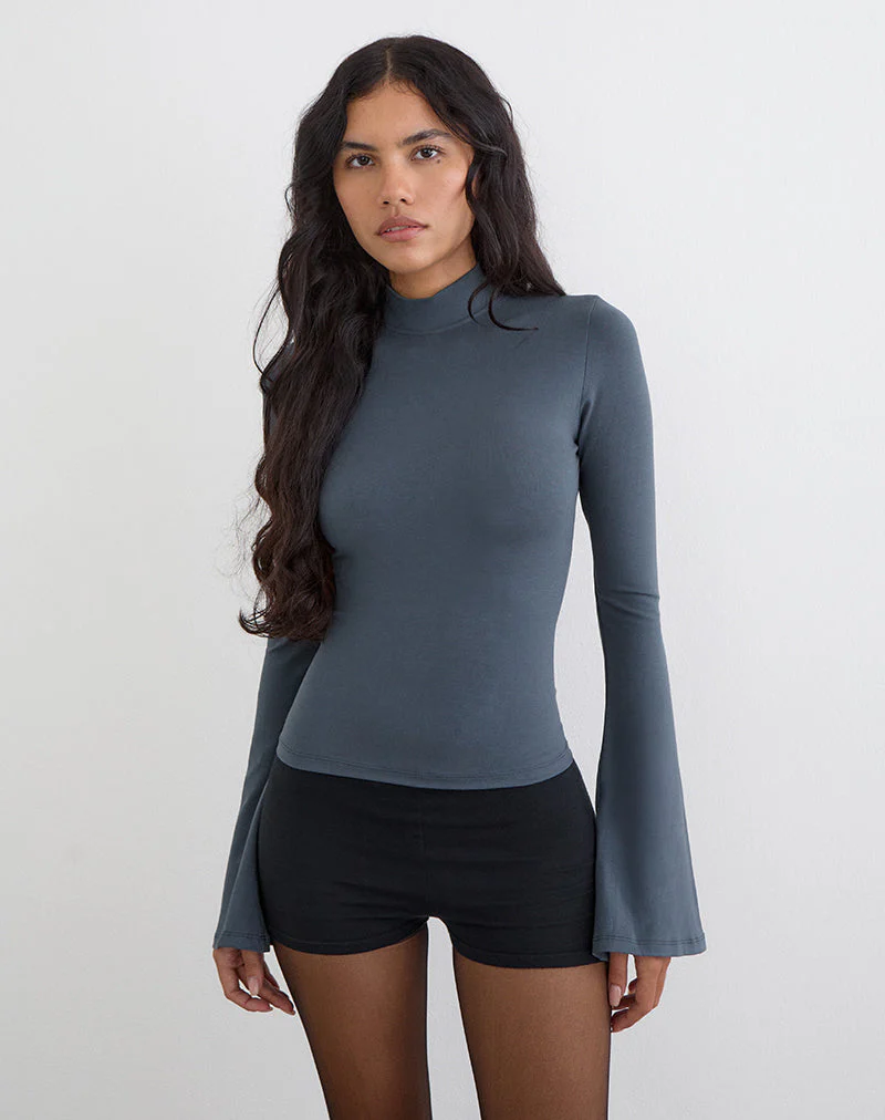 Nell Langarm-Oberteil mit hohem Kragen aus Jersey Ocean Storm - Image 3