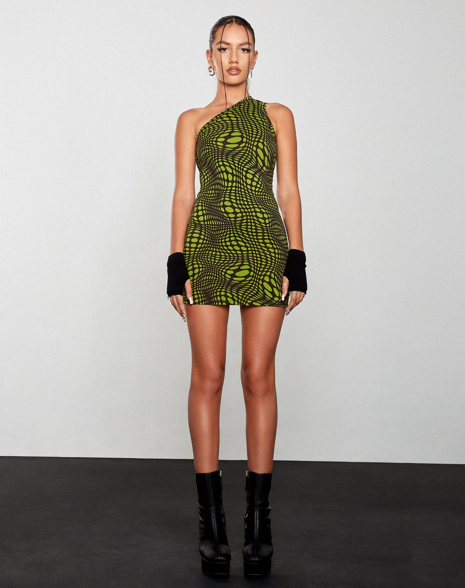 Nelvia Bodycon-Kleid in Polka-Optik Grün - Image 2