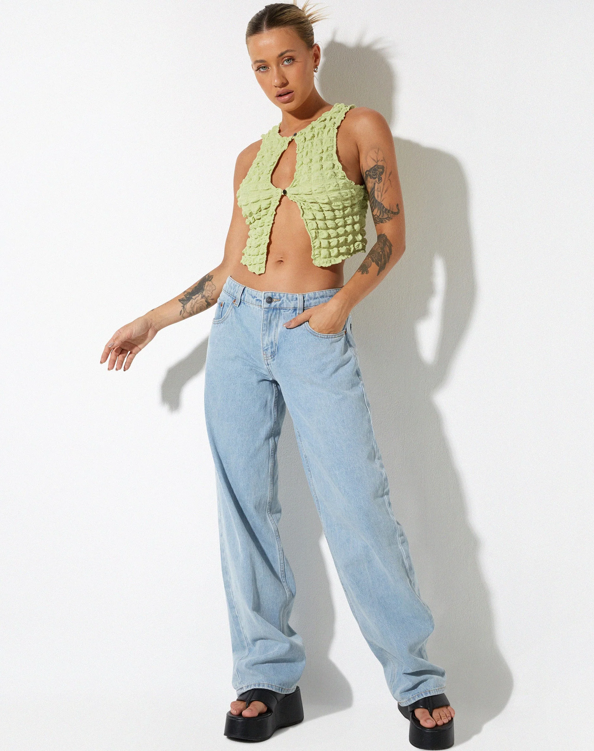 Neno Crop Top aus Big Bubble Jersey Pastell-Limette - Image 3