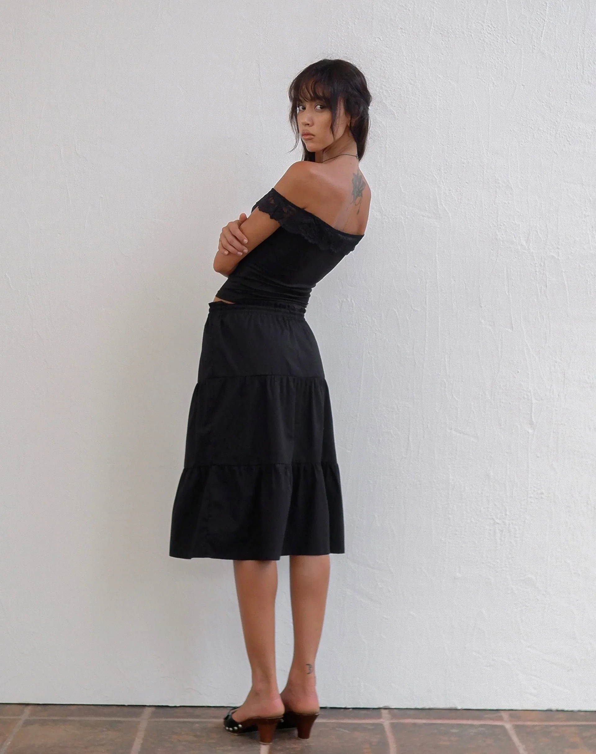 Nesel Bardot Top aus glitzernder Spitze Schwarz - Image 3
