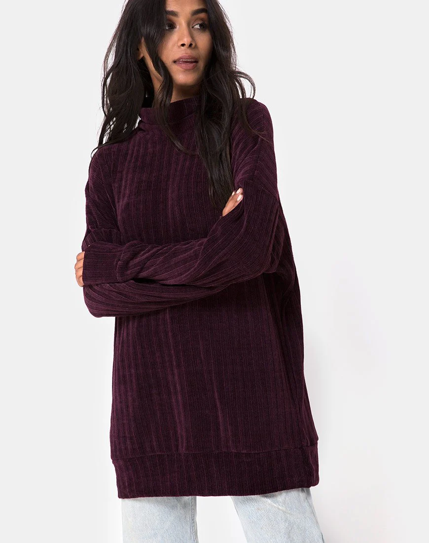 Neve Oversize-Pulloverkleid aus Chenille Pflaume
