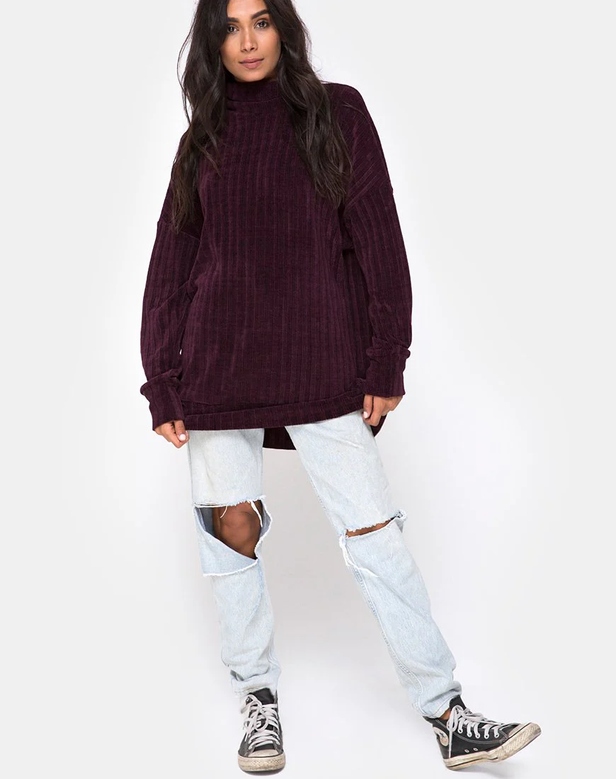 Neve Oversize-Pulloverkleid aus Chenille Pflaume - Image 3