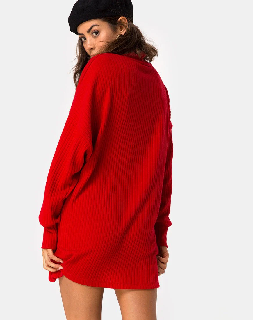 Neve Hochgeschlossenes Kleid in Rot - Image 2