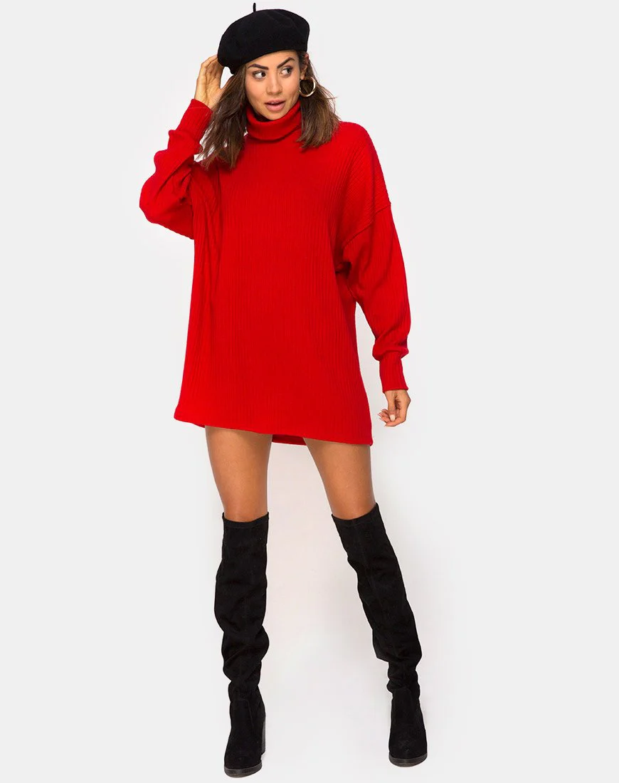 Neve Hochgeschlossenes Kleid in Rot - Image 3
