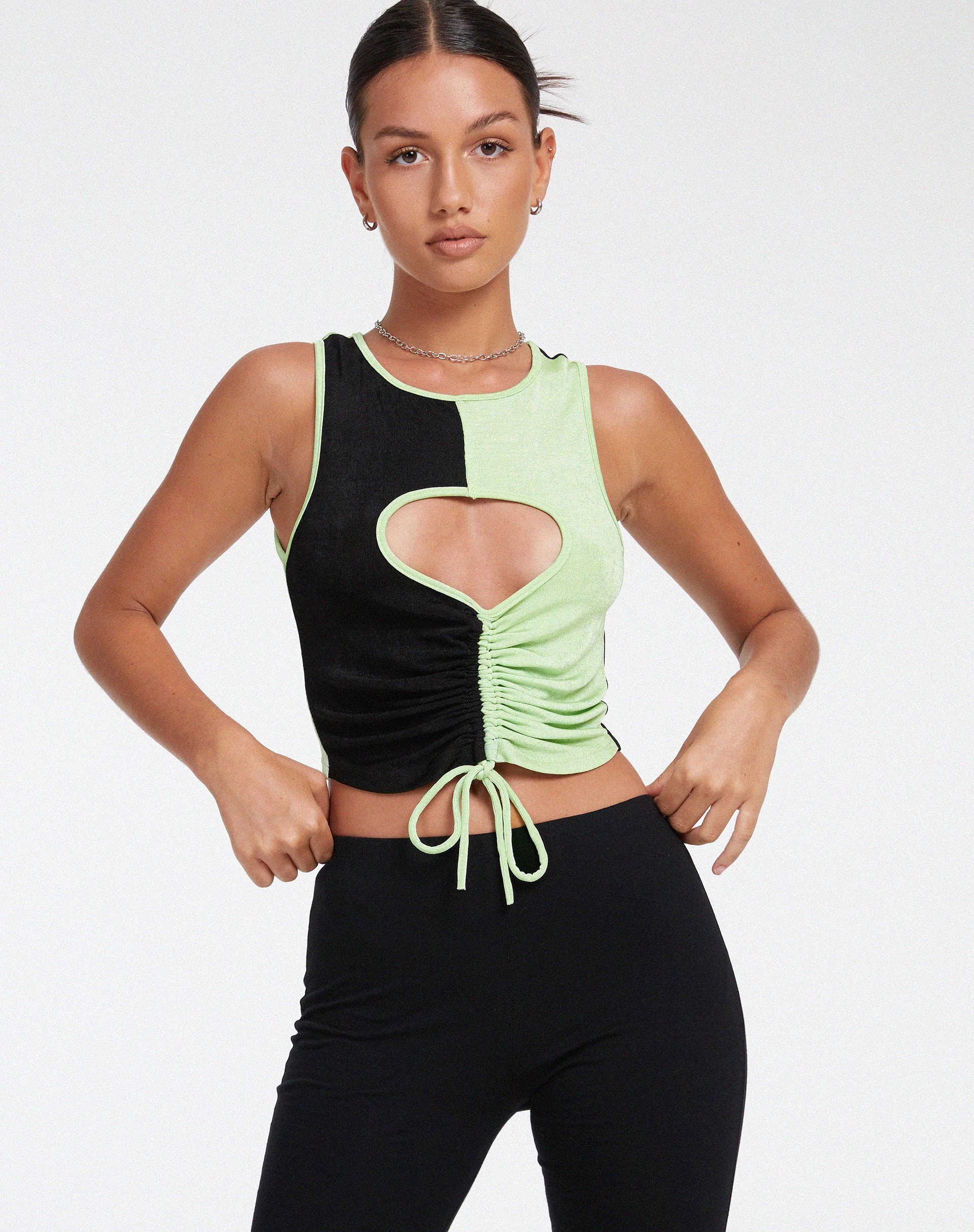 Nida Crop Top aus Krepp Schwarz und Limette