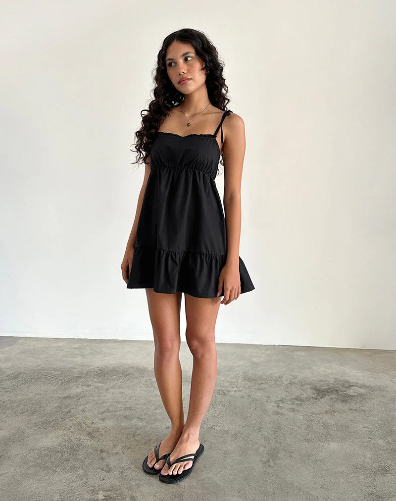Nigta Tie Front Minikleid aus Popeline Schwarz - Image 5