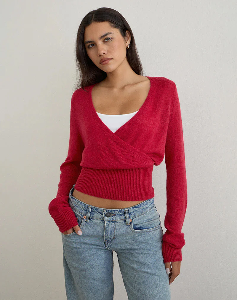 Nilza Wickeloberteil in Rot gestrickt - Image 3