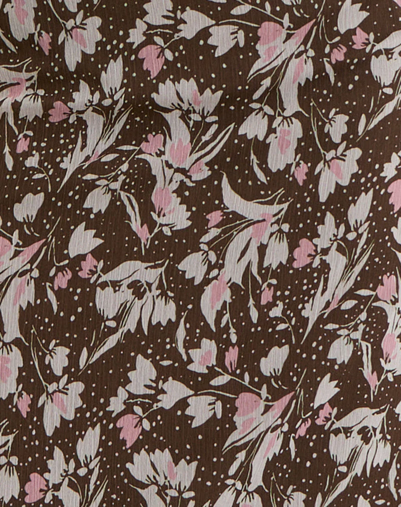 Nimas Midirock aus braunem und rosa Polka-Blumen-Chiffon - Image 6