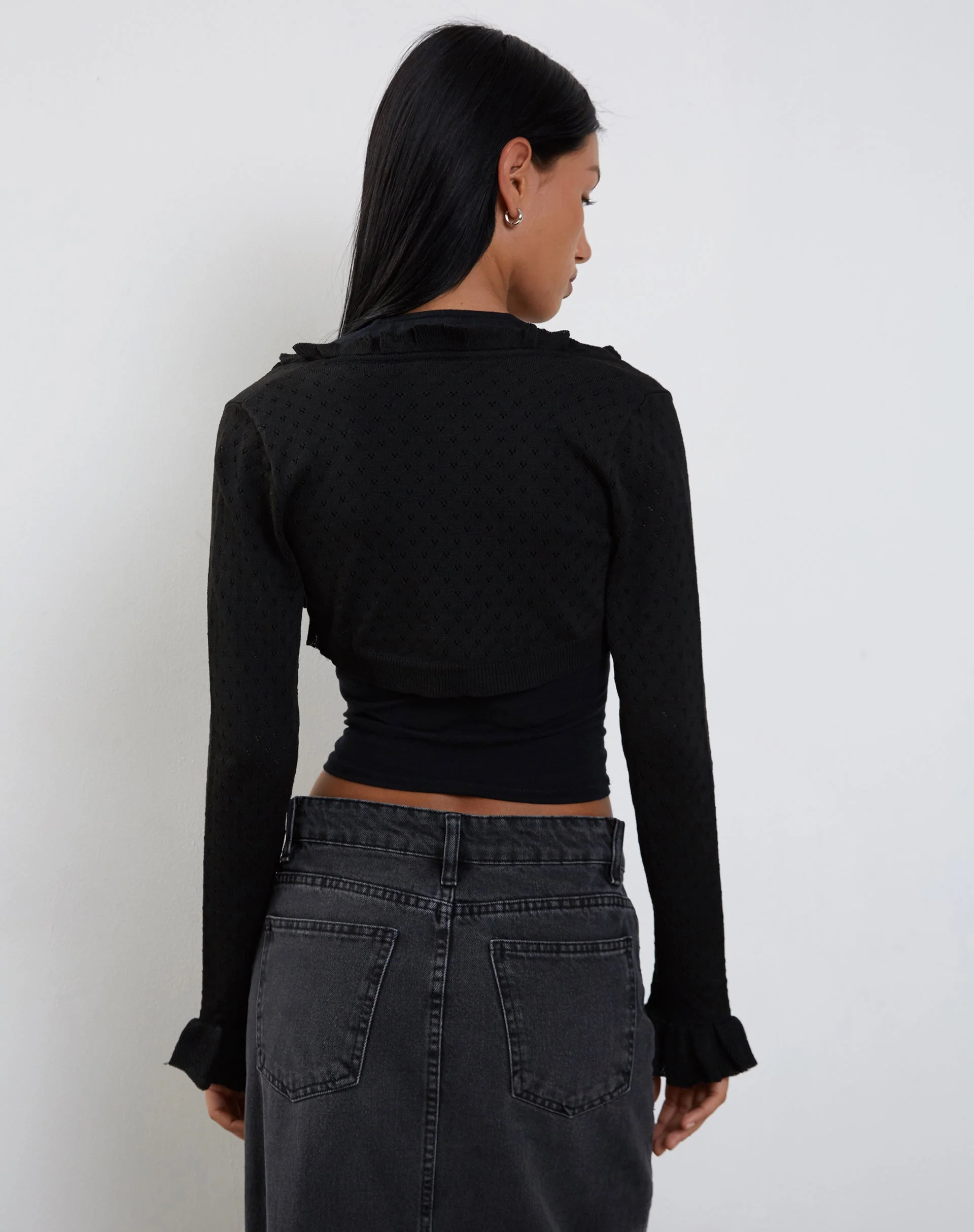 Nimra Shrug aus Strick mit Rüschenärmel in Schwarz - Image 6