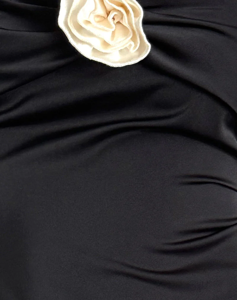 Ninivala Kleid in Schwarz mit elfenbeinfarbener Rosette - Image 6