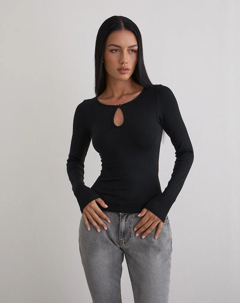 Nique Langärmeliges Top aus dicker Rippe Schwarz - Image 3