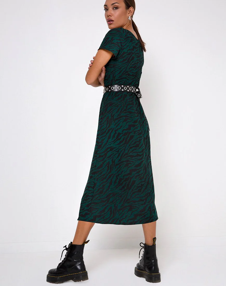 Nira Midikleid in 90er Jahre Zebra Waldgrün - Image 2