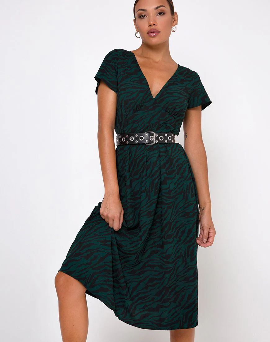Nira Midikleid in 90er Jahre Zebra Waldgrün - Image 3
