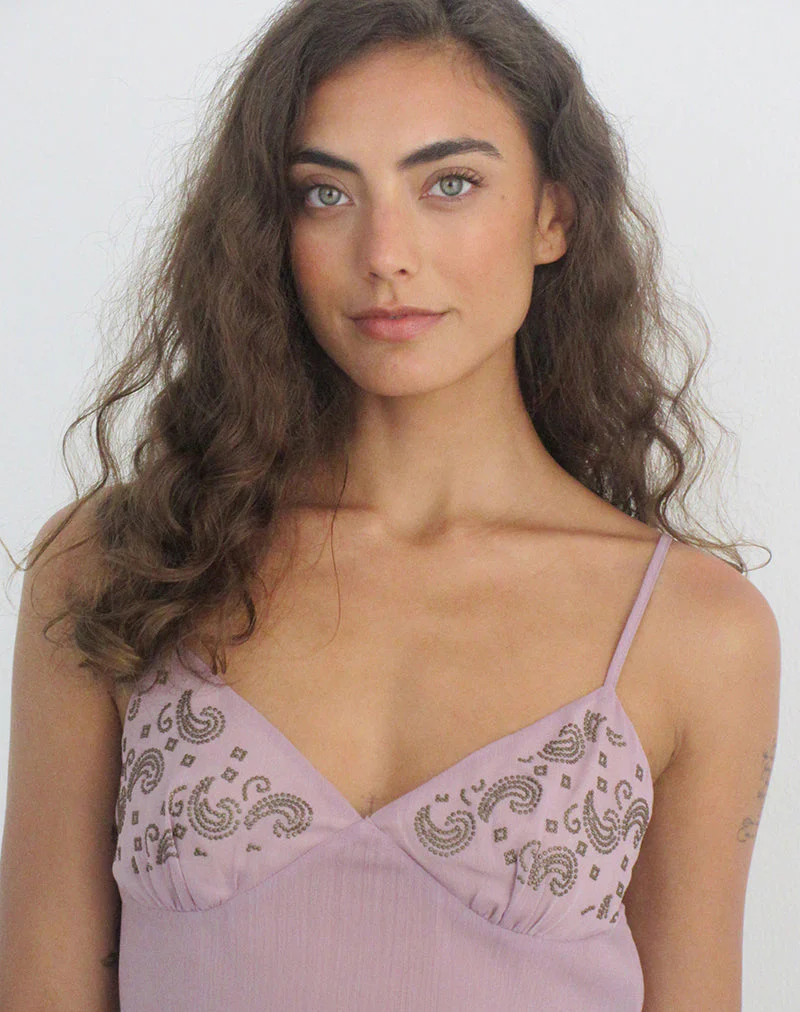 Nisara Cami Top in Dusty Mauve with Coma Studs